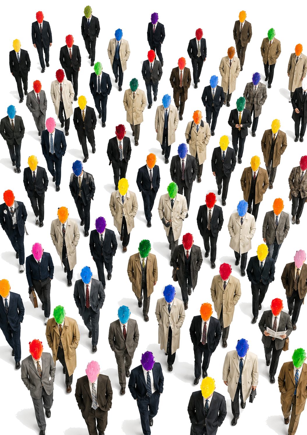 Many figures with paint-stroke faces