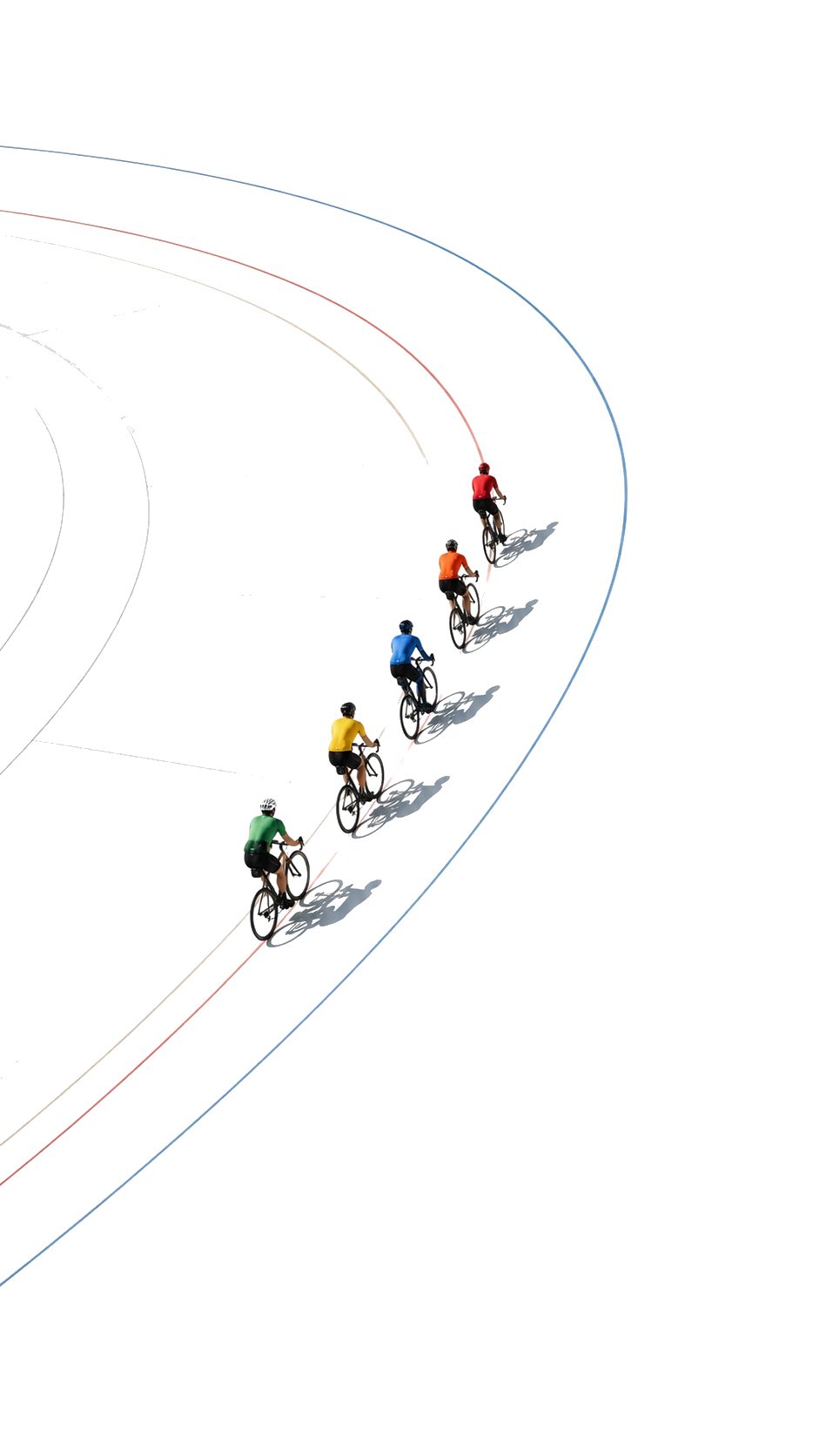 Cyclists rounding a velodrome